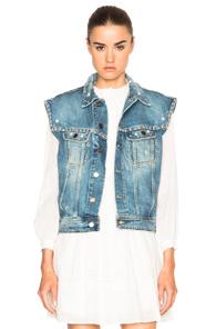 Saint Laurent Studded Denim Vest In Blue