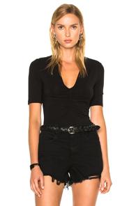 T By Alexander Wang Modal Spandex Shirred Front Short Sleeve Top In Black