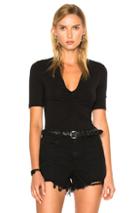 T By Alexander Wang Modal Spandex Shirred Front Short Sleeve Top In Black