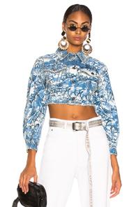 Off-white Tapestry Crop Denim Jacket In Abstract,animal Print,denim Medium