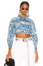 Off-white Tapestry Crop Denim Jacket In Abstract,animal Print,denim Medium