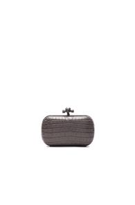 Bottega Veneta Soft Crocodile Fume Knot Clutch In Gray,animal Print