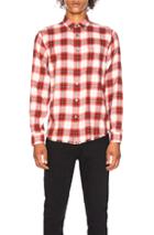 Frame Fray Hem Work Shirt In Checkered & Plaid,red,white