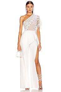 Zuhair Murad Tiki Tattoo Embroidered Cady Jumpsuit In White