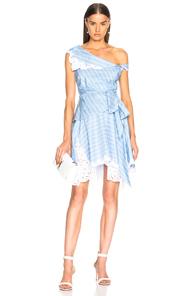 Jonathan Simkhai Scallop Mini Wrap Dress In Blue,stripes
