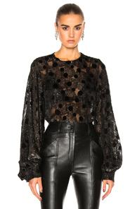 Saint Laurent Polka Dot Crew Neck Blouse In Black,metallics