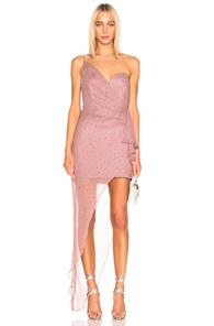 Michelle Mason Bustier Draped Gown In Polka Dots,purple