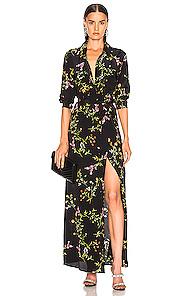 L'agence Cameron Long Shirt Dress In Black,floral