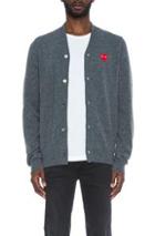Comme Des Garcons Play Lambswool Cardigan With Red Emblem In Gray