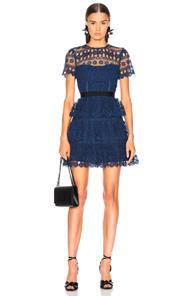 Self-portrait Tiered Guipure Mini Dress In Blue