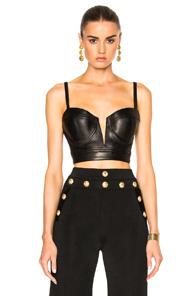 Balmain Leather Cropped Bra Top In Black