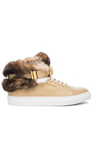 Buscemi 100mm Leather Sneakers With Rabbit Fur In Neutrals