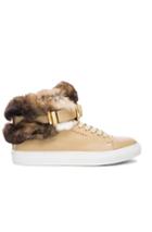 Buscemi 100mm Leather Sneakers With Rabbit Fur In Neutrals