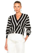 Chloe Sailor Stripe V-neck Sweater In Black,stripes,white