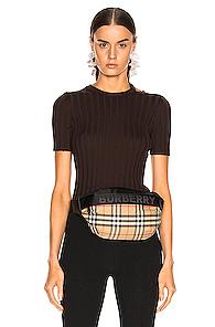 Helmut Lang Short Sleeve Slash Crewneck Top In Brown