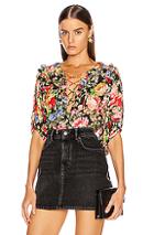 Icons Objects Of Devotion Ruffle Lace Up Blouse In Black,floral,red