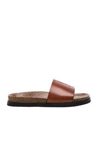 Saint Laurent Embroidered Leather Joan Slides In Brown
