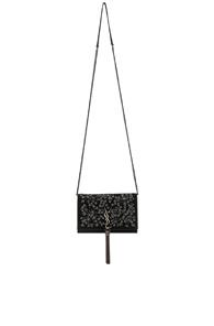 Saint Laurent Crystal Embellished Kate Tassel Chain Wallet In Black