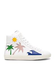 Saint Laurent Court Classic High Top Sea Leather Sneakers In White