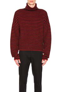 Lanvin Fisherman Rib Stitch Stripe Turtleneck Sweater In Gray,red,stripes