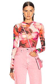 Msgm Sheer Blouse In Floral,pink