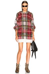 R13 Hoodie Dress In Red,checkered & Plaid