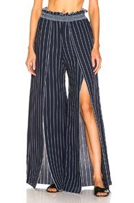 Jonathan Simkhai Smocked Front Slit Pant In Blue,stripes