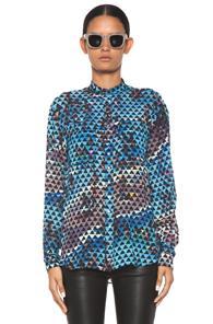 Proenza Schouler Printed Snap Blouse In Blue,abstract,geometric Print