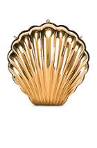 Stella Mccartney Metal Brass Shell Clutch In Metallic