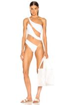 Norma Kamali Snake Mesh Mio Swimsuit In Neutral,stripes,white