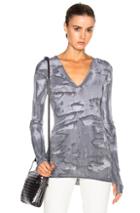 Enza Costa Cashmere Cuffed V Neck Tee In Gray,ombre & Tie Dye
