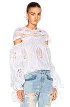Jonathan Simkhai Crochet Embroidered Blouson Sleeve Blouse Top In White
