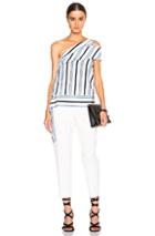 Msgm Striped One Shoulder Blouse In White,blue,stripes