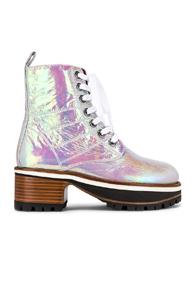Sies Marjan Jessa Holographic Combat Boots In Pink,white