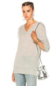 R13 Distressed Edge V Neck Sweater In Gray
