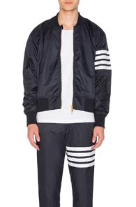 Thom Browne Shoulder Gusset Ripstop Bomber Jacket With Cotton Eyelet Mesh In Blue