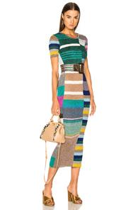 Missoni Short Sleeve Printed Knit Maxi Dress In Green,metallics,pink,red,stripes