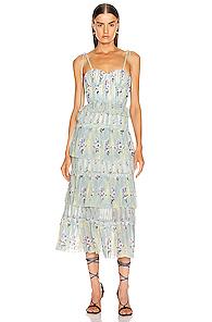 Self-portrait Tiered Floral Lace Dress In Blue,floral