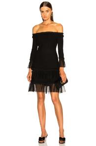 Jonathan Simkhai Pleated Off Shoulder Fit And Flare Dress In Black