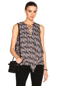 Derek Lam 10 Crosby Lace Up Asymmetrical Top In Black,red,floral