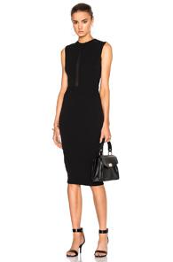 Victoria Beckham Double Crepe Sleeveless Sheer Inset Dress In Black