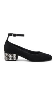Saint Laurent Babies Suede Studded Ankle Strap Flats In Black