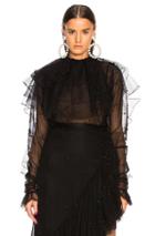 Rodarte Tulle & Black Pearl Low Back Tiered Blouse In Black