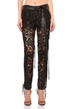 Saint Laurent Lace Up Lace & Leather Pants In Black