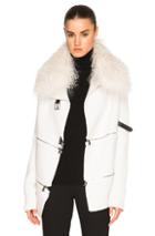 Barbara Bui Zip Cardigan With Mongolian Lamb Fur Collar In White