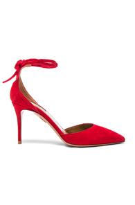 Aquazzura Suede Heart Breaker Heels In Red