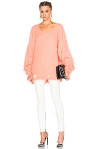 Unravel Destroyed Oversized Crewneck Sweatshirt In Orange,neon