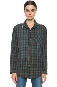 Current/elliott The Prep School Shirt In Green ,checkered & Plaid