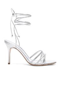Manolo Blahnik Leather Leva 90 Sandals In Metallic Silver