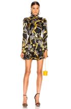 Alessandra Rich Jewelry Print Mini Dress In Abstract,black,yellow